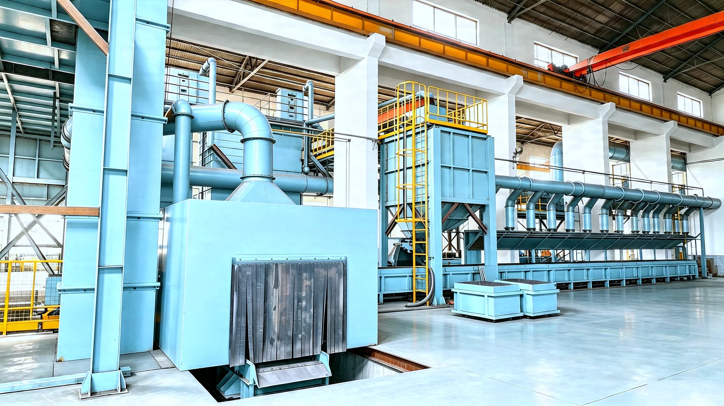 Shell mold casting production line shakeout and separation view