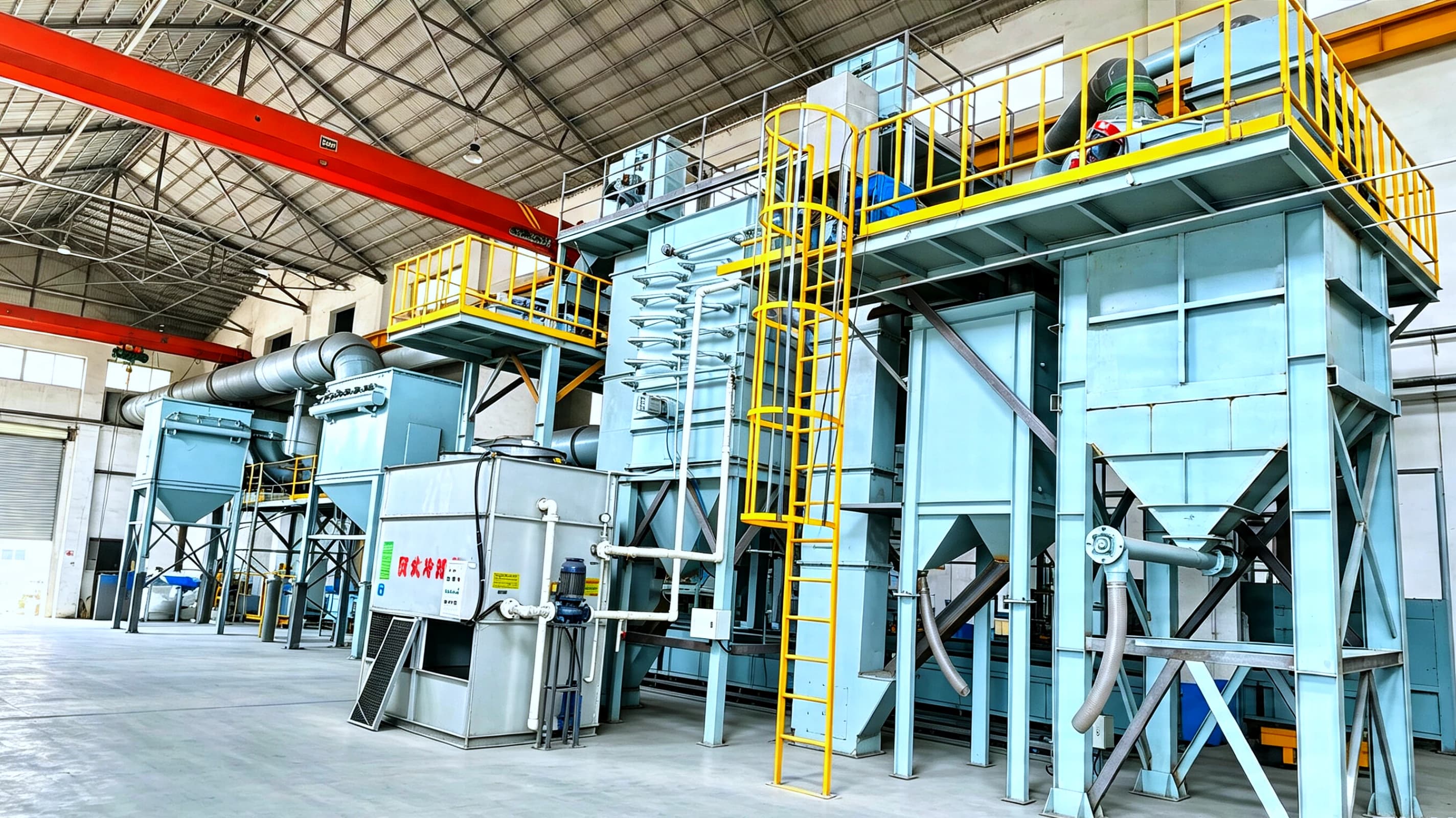 Shell mold casting production line steel shot cooling view