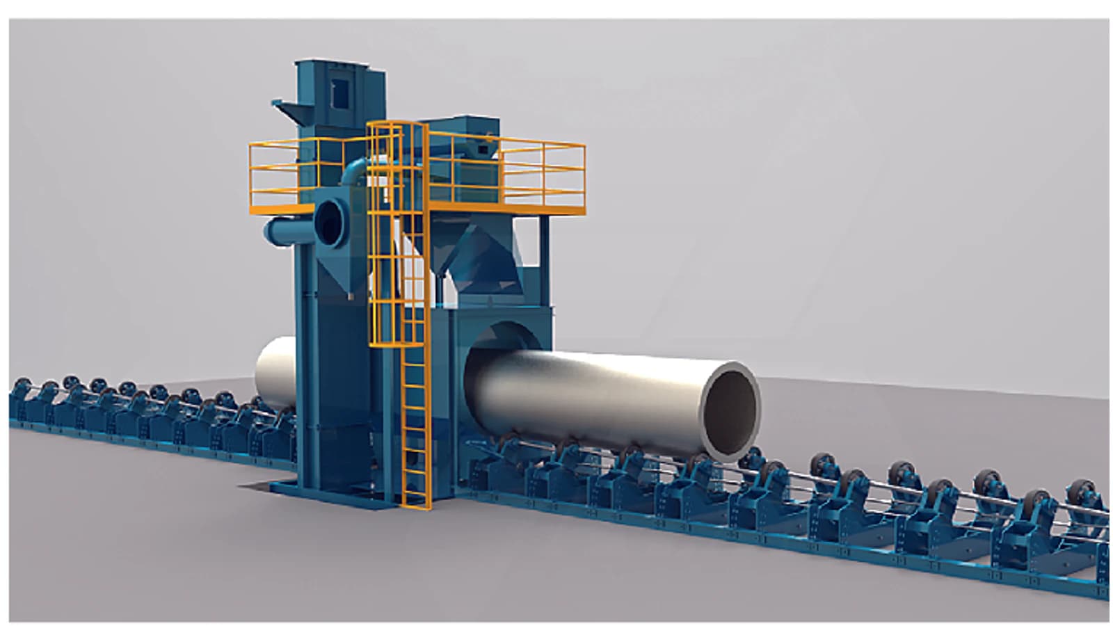 Roller conveyor shot blasting machine roller conveyor and blast chamber view