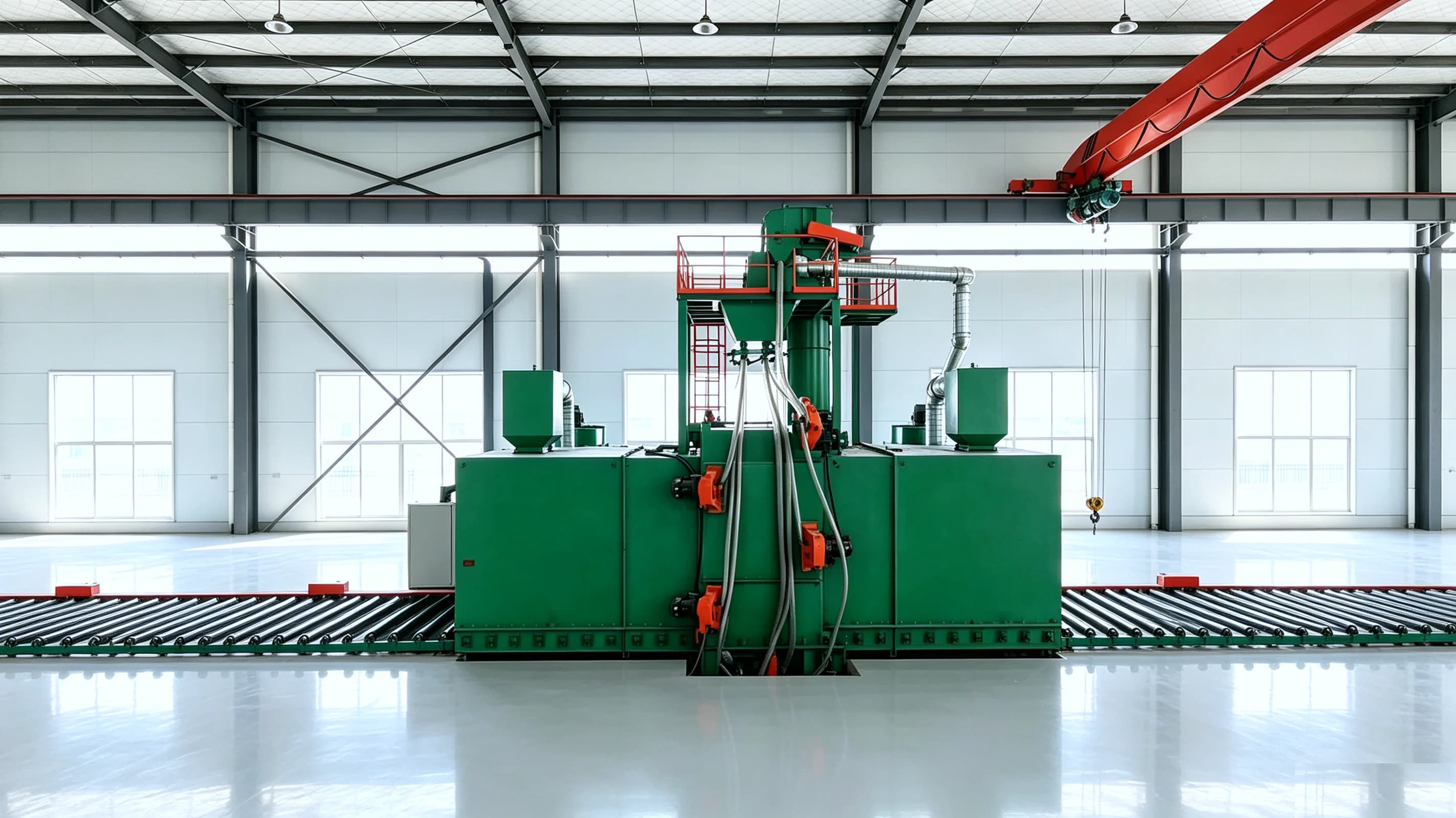 Roller conveyor shot blasting machine production line view